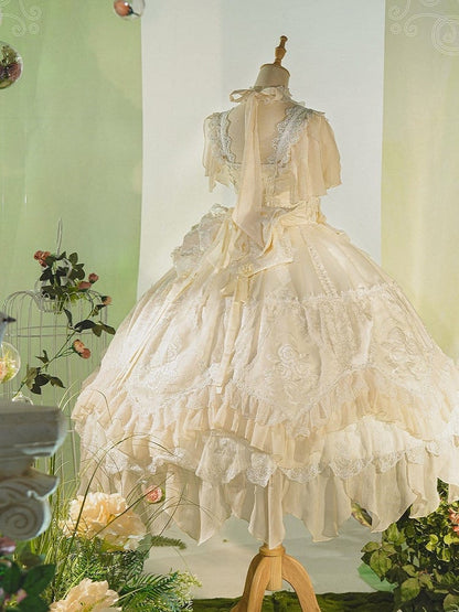 Lolita Dress JSK Ruffles Flowing Hanayome Yellow Version Rose Layered Accents with Long Light