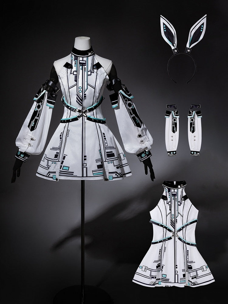 Bunny Sleeves KC Kleid Techwear Neckholder Urban Cyberpunk Weiß + Ohren