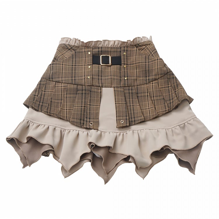 Brown Plaid High-Waisted Mini Skirt
