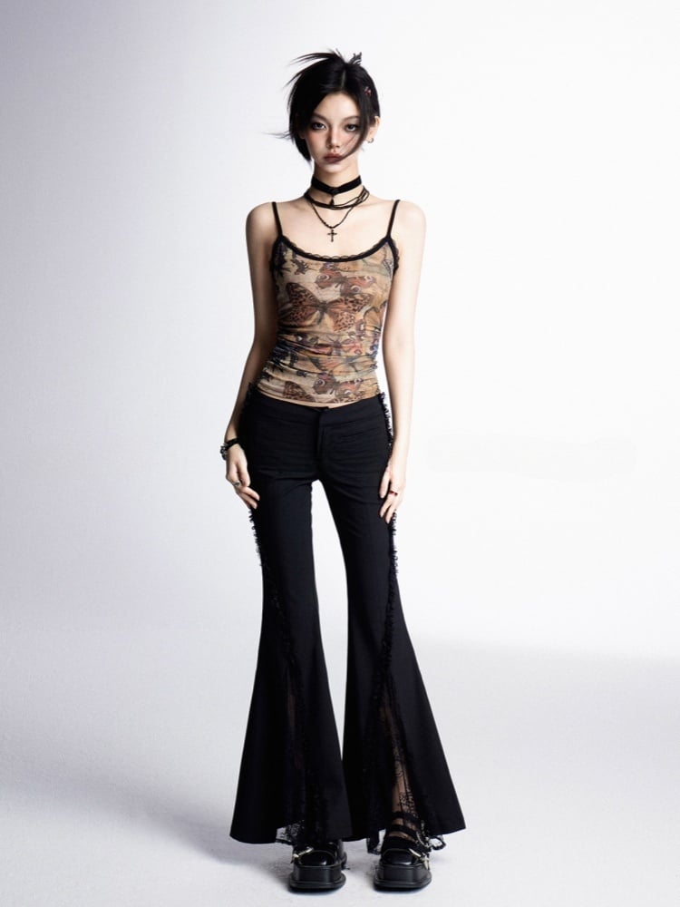 Mesh Cami Top Bittersweet Wasteland Punk Braun Schmetterlingsdruck