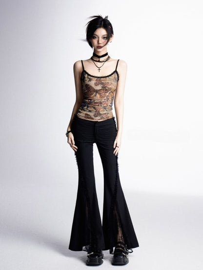 Mesh Cami Top Bittersweet Wasteland Punk Braun Schmetterlingsdruck