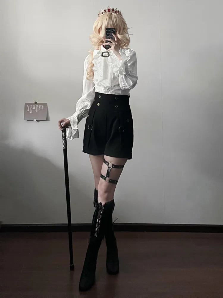 Ouji Back Lace-up Shorts Waist Fashion High Lolita Black