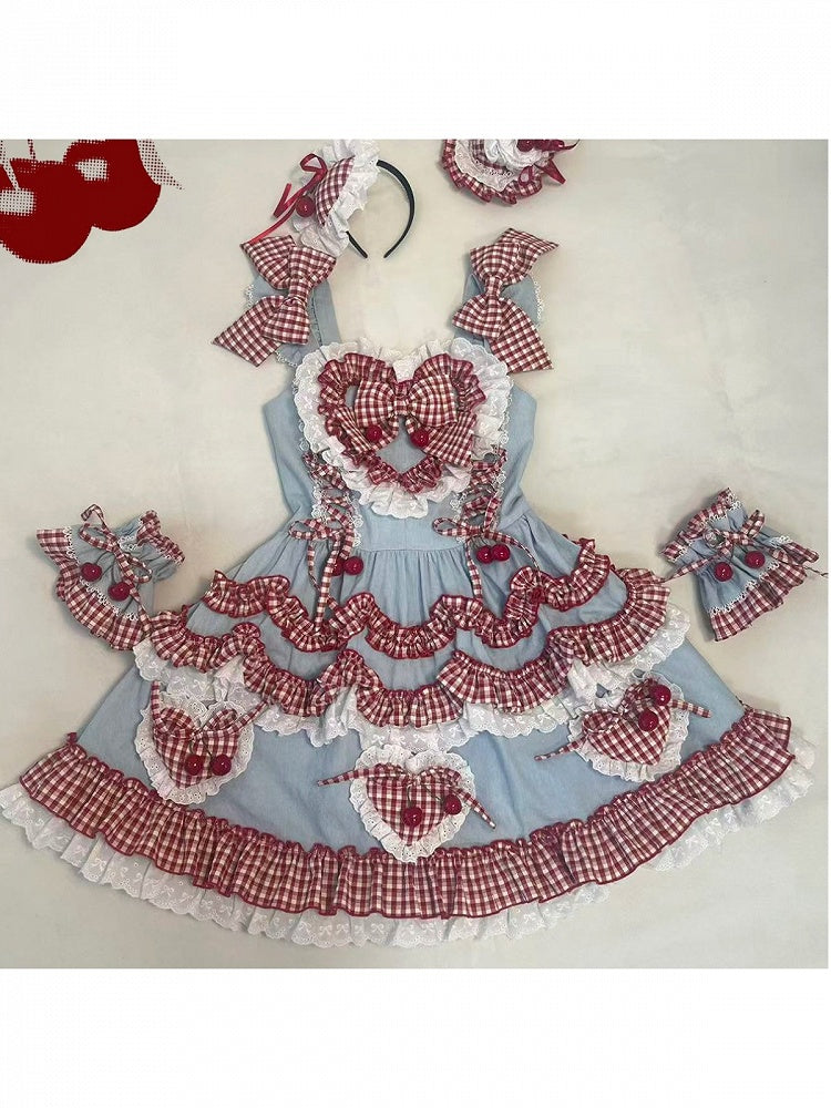 Scarlet and Navy Cherry Polka-Dot Lace JSK - Rosede Cheese