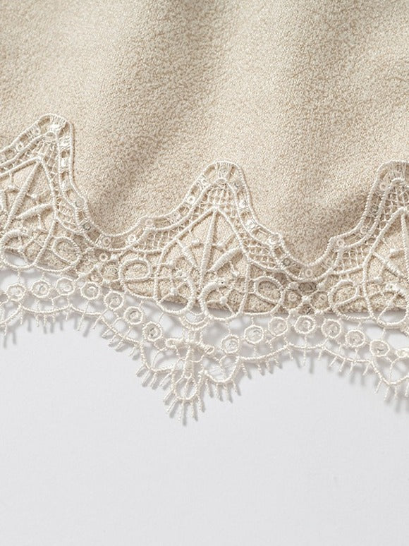 Beige Wing-Embroidered Corset Top with Lace Accents - NO ROMANCE