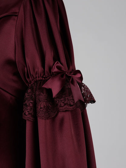 Gothic Satin Ruffle Blouse with Dramatic Collar and Lace Cuffs - DevilInspired Exclusive Collection