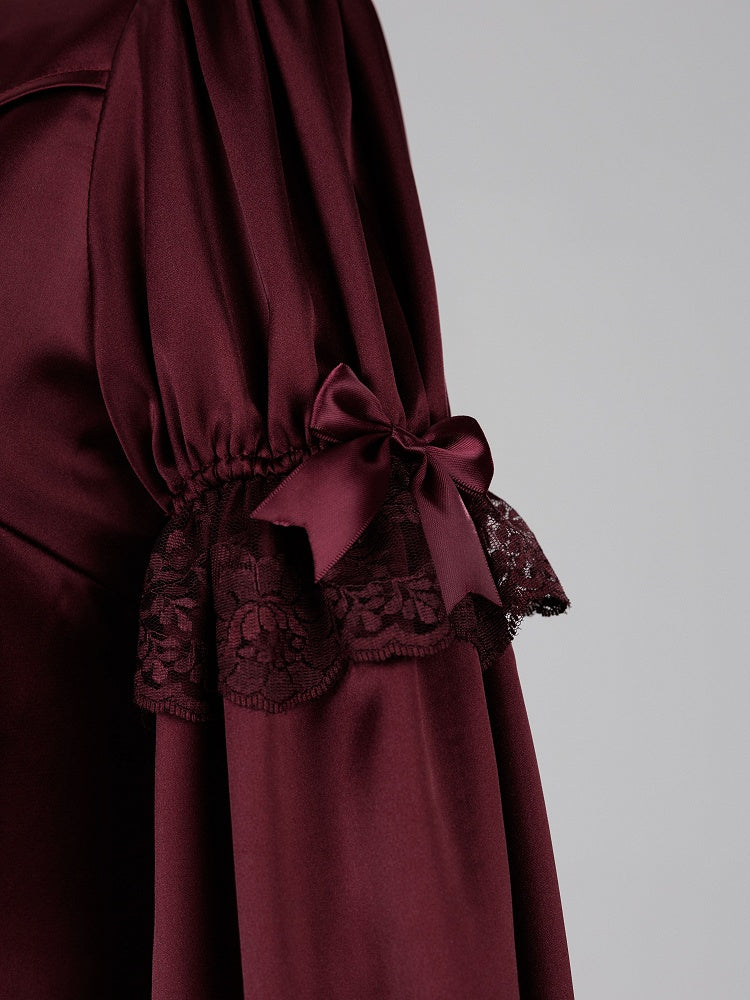 Gothic Satin Ruffle Shirt with Pointed Collar and Lace Cuffs - DevilInspired Exclusive Collection