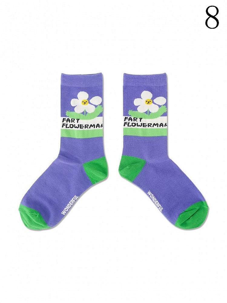 Kitty/Puppy/Bear Pattern Print Colorful Calf Socks Striped 9 Options