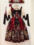 Pink Black Apple Embroidery Bow JSK Dress with Red Shoes Story - Forest Fairy Tales