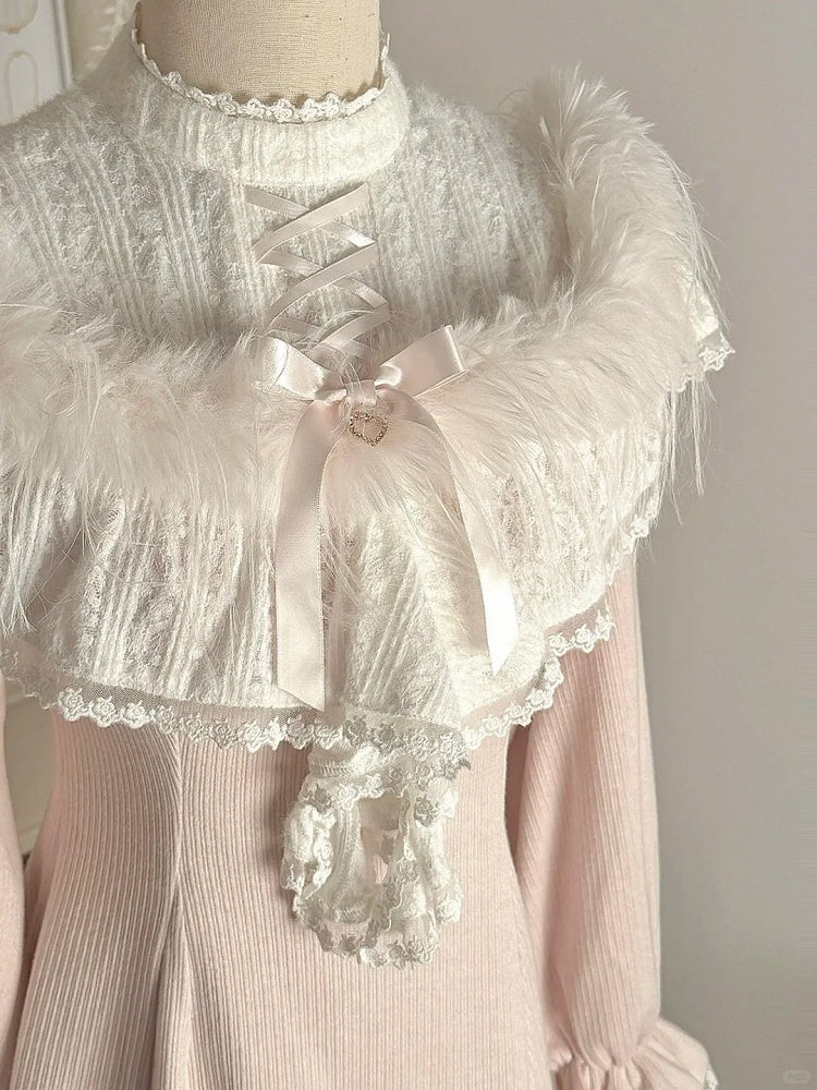 Clean Knit Pink Shoulder Innocent Aesthetic Kei Jirai Two-Way - Open Fuzzy Dress