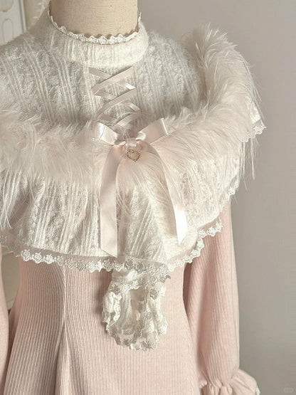 Clean Knit Pink Shoulder Innocent Aesthetic Kei Jirai Two-Way - Open Fuzzy Dress