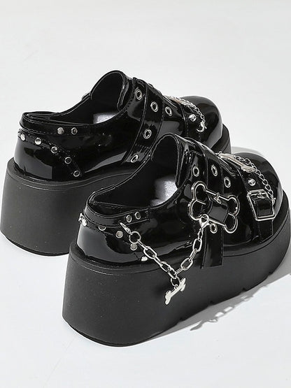 Black Chain Punk Platform Charm Shoes Polished Bone - Details