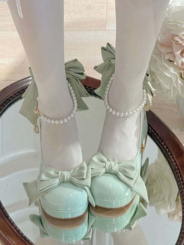 Green Sweet Toe Bowknot Lolita Platform Janes Round Mary Shoes Details