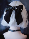 Gothic Clip Decorated Heart Black Bowknot With Buckle Studs