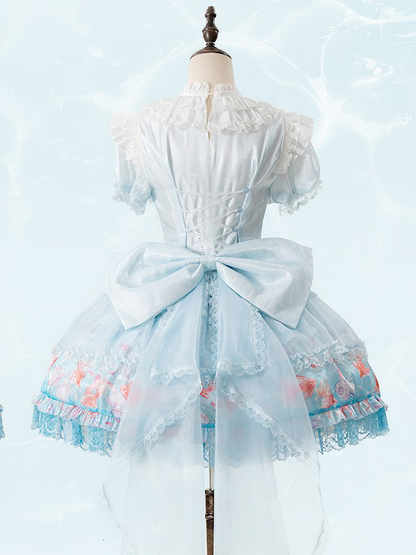 Robe bouffante en dentelle imprimée poisson rouge - Mewroco