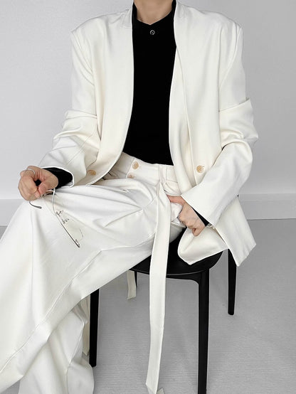 Apricot Ouji Wide-Leg Pants with Side Ribbons and Two-Button Fly - ASAE