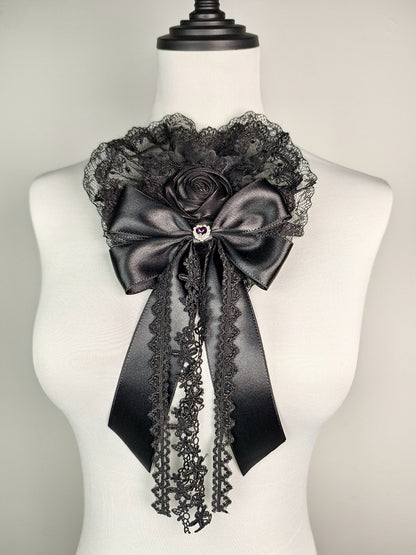 Bowknot Lolita Heart-shaped Black Hairclip Gtohic Floral