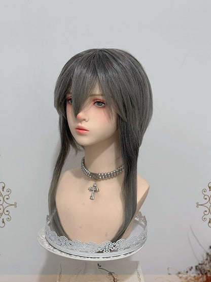 Clip-Perücke, grau, doppelter Pferdeschwanz + 30 cm Krallenpony, 38 cm glatte Länge mit Ombré-Haarfarbe