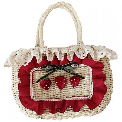 Sweet Straw Lolita Strawberry Lace Details Bag Tote