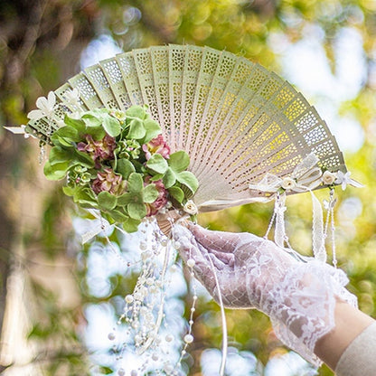 Charm Faltbarer Perlenfächer, Blumenmuster, Lila/Grün/Rosa/Gelb