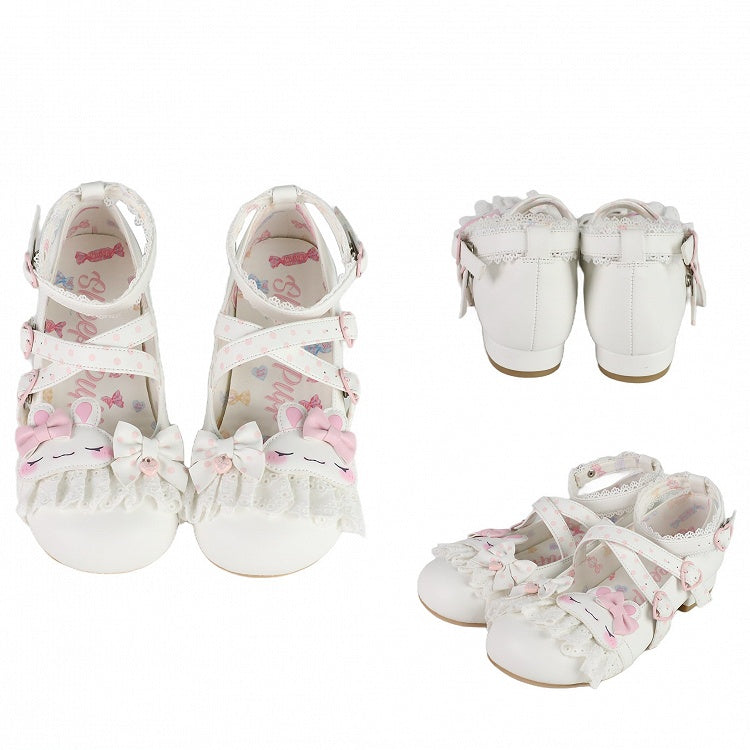 Design Details Pattern Crisscross Lace Applique Shoes Trim Sweet Polka-dot Lolita White Bowknot Bunny