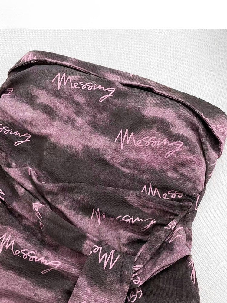 パープルダイストラップヘムトップY2Kアシンメトリービタースイートチューブセルフタイタイ