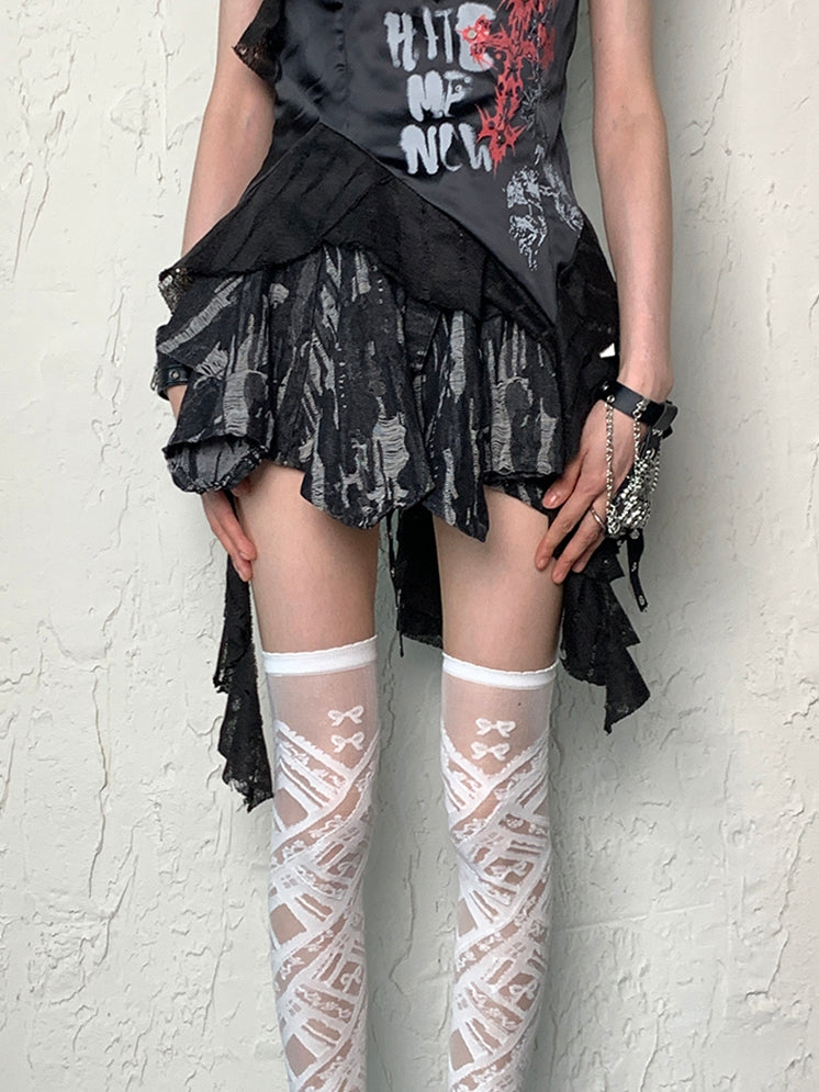 White Details Stockings Overknee Y2K Bowknot