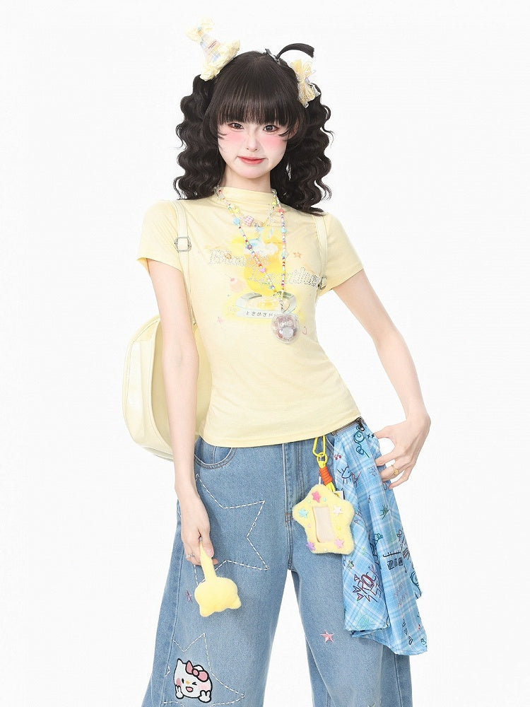 Lemonade Beverage Graphic Tee with Rhinestone Bling - Languid Park