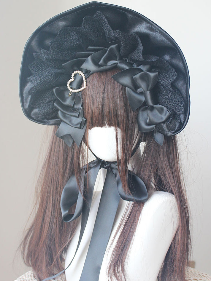 Beaded Decorated Bowknot Details Lace Trim Bonnet