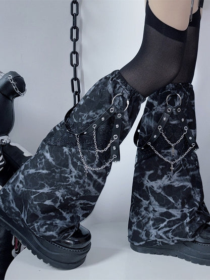 レッグ ブラック/ブラウン デザイン クロス ウェイストランド パンク ウォーマー タイダイ チャーム
