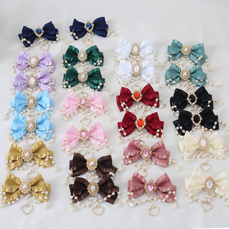 Pair 13 Bowknot Heart Chain Of Colors And Charm Hairclips Bead Gorgeous A