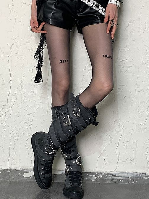 Black Print Tights Letter Y2K