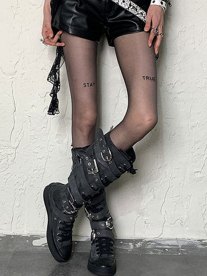 Black Print Tights Letter Y2K