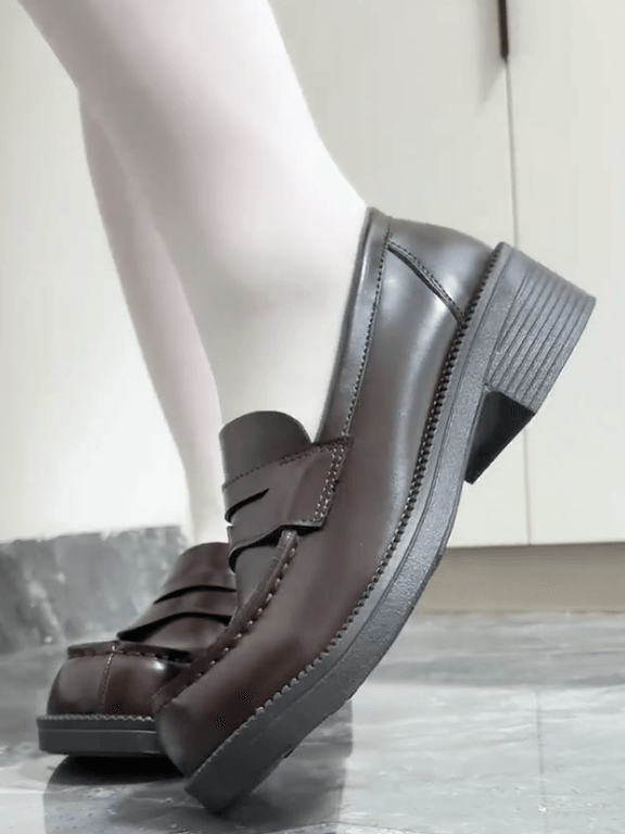 Fit Brown Preppy Design Loafers 4.5cm with Style Heel Slip-in