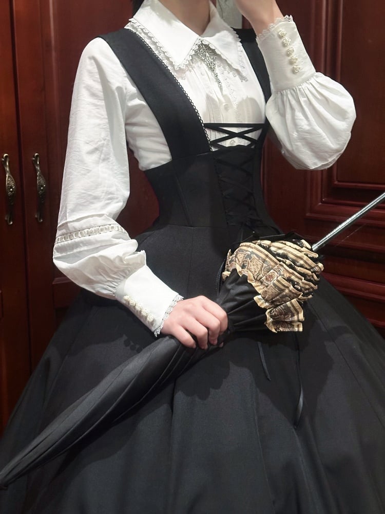 High Skirt Waist Gothic Lolita Shoulder Straps Black with