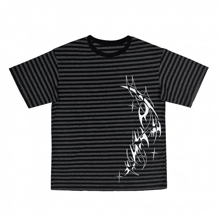 Print Decorative T-Shirt Chic Black with Gray Striped