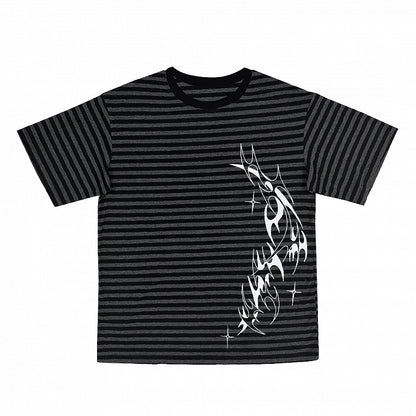Print Decorative T-Shirt Chic Black with Gray Striped