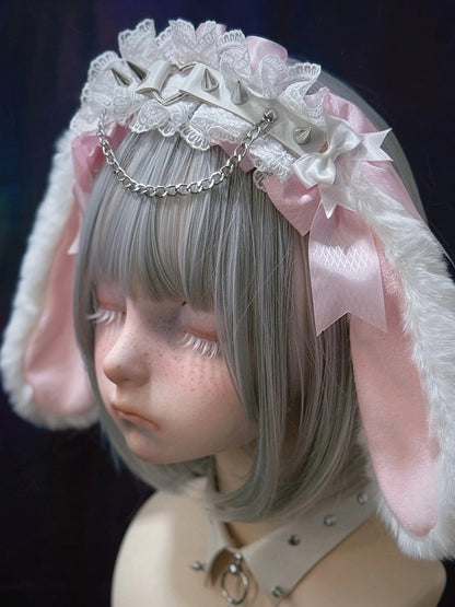 Bunny Strap Leather Ear with Pink Droopy KC White Rivet Plush
