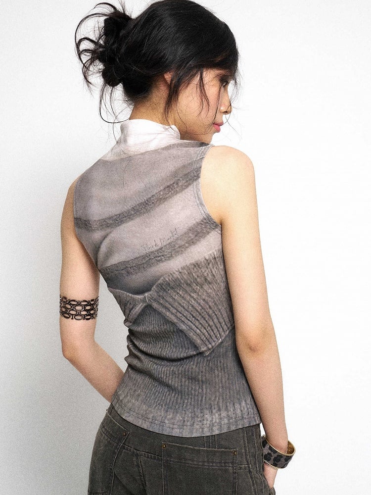 Vest Neck Knit Grey Mock