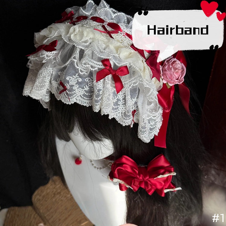 Hime - Set Hairband Lolita Accessory White Red