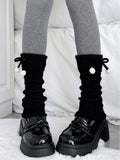 Black Warmers Slouchy Pom-Pom Leg Bow