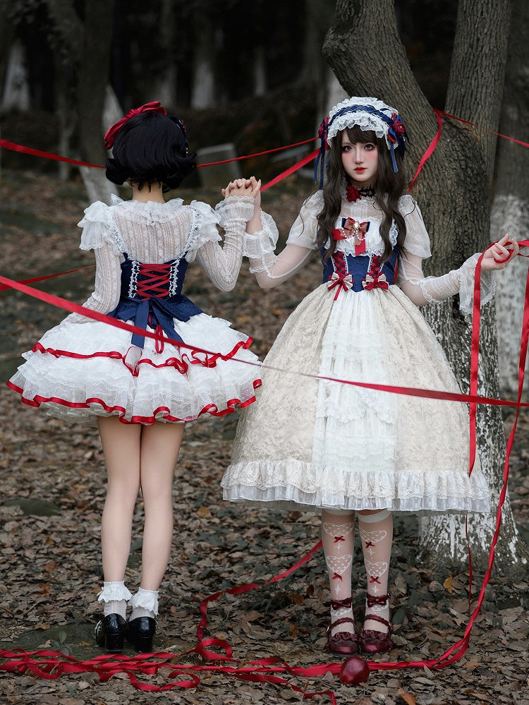Inspired Version Dress Lace White Lolita Cute Ruffle Multi-Layered Short Snow JSK