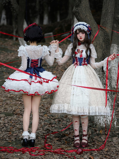 Inspired Version Dress Lace White Lolita Cute Ruffle Multi-Layered Short Snow JSK