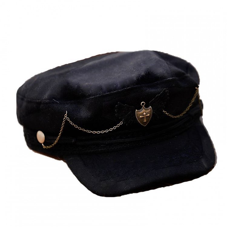 Military Lolita Chain Beret – Black, The Accessories' Story