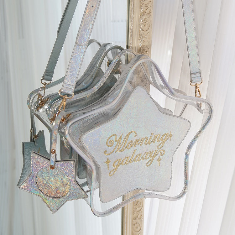 Holographic with Set PU Badge Detachable Charm Color Star-shaped Ita Bag