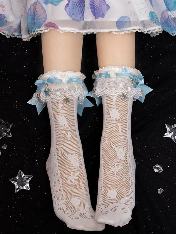 Charm White/Blue/Purple/PurpleBlue Starfish With Socks Calf Cuffs Lace Detachable Hollow-out