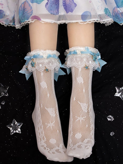 Charm White/Blue/Purple/PurpleBlue Starfish With Socks Calf Cuffs Lace Detachable Hollow-out