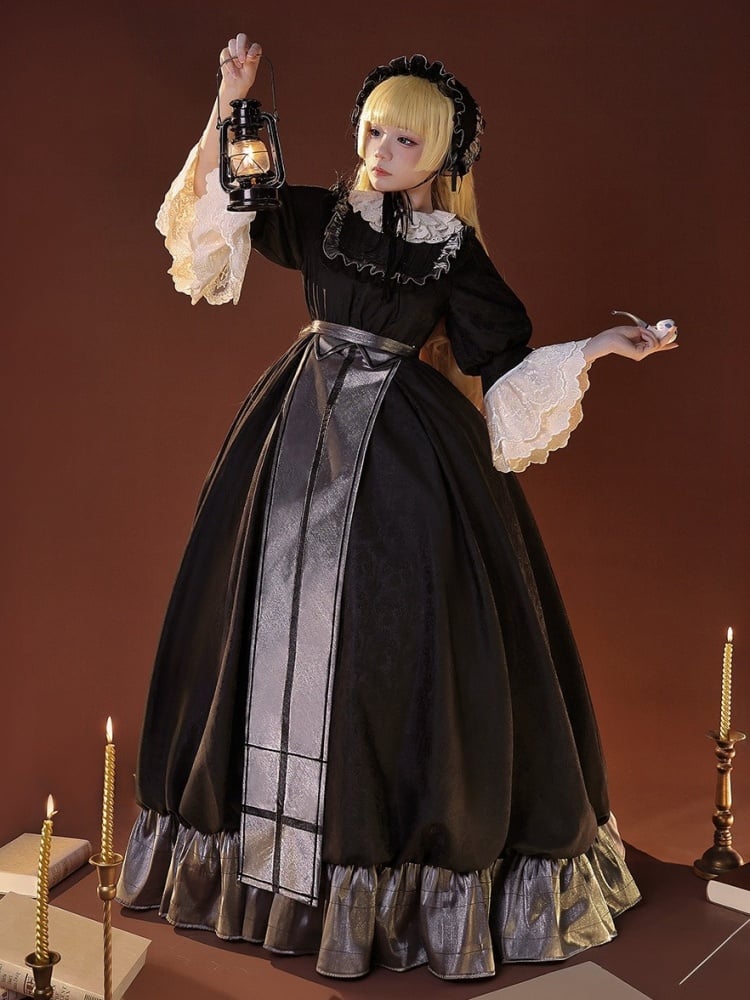 GOSICK Victorique De Blois Schwarzes Jacquardkleid im Lolita-Stil, Cosplay-Kostüm