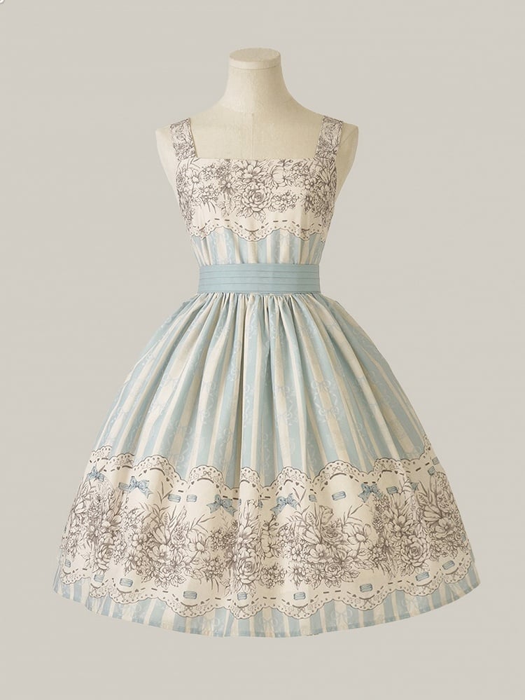 Clock Print and Short Blue Version Lolita Classic Floral Skirt Jumper