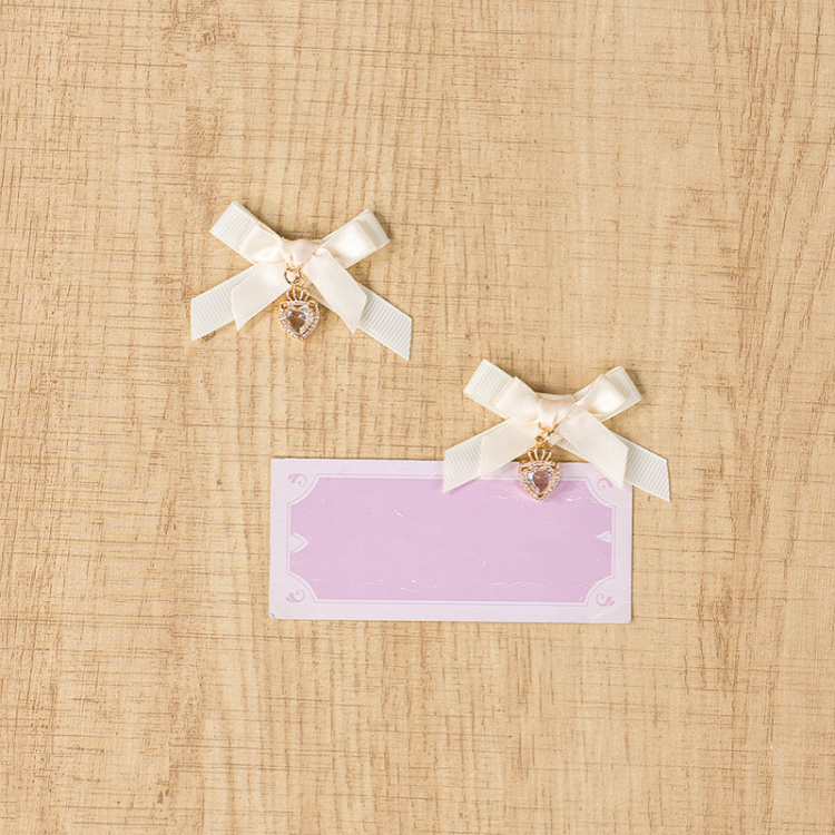 Jirai Kei Dusty Pink/Apricot/Black Heart Charm Hairclips Bowknot