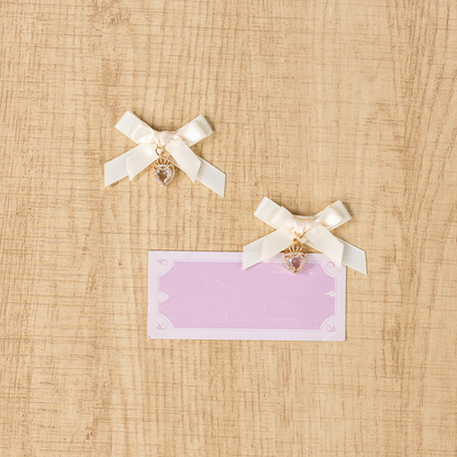 Jirai Kei Dusty Pink/Apricot/Black Heart Charm Hairclips Bowknot